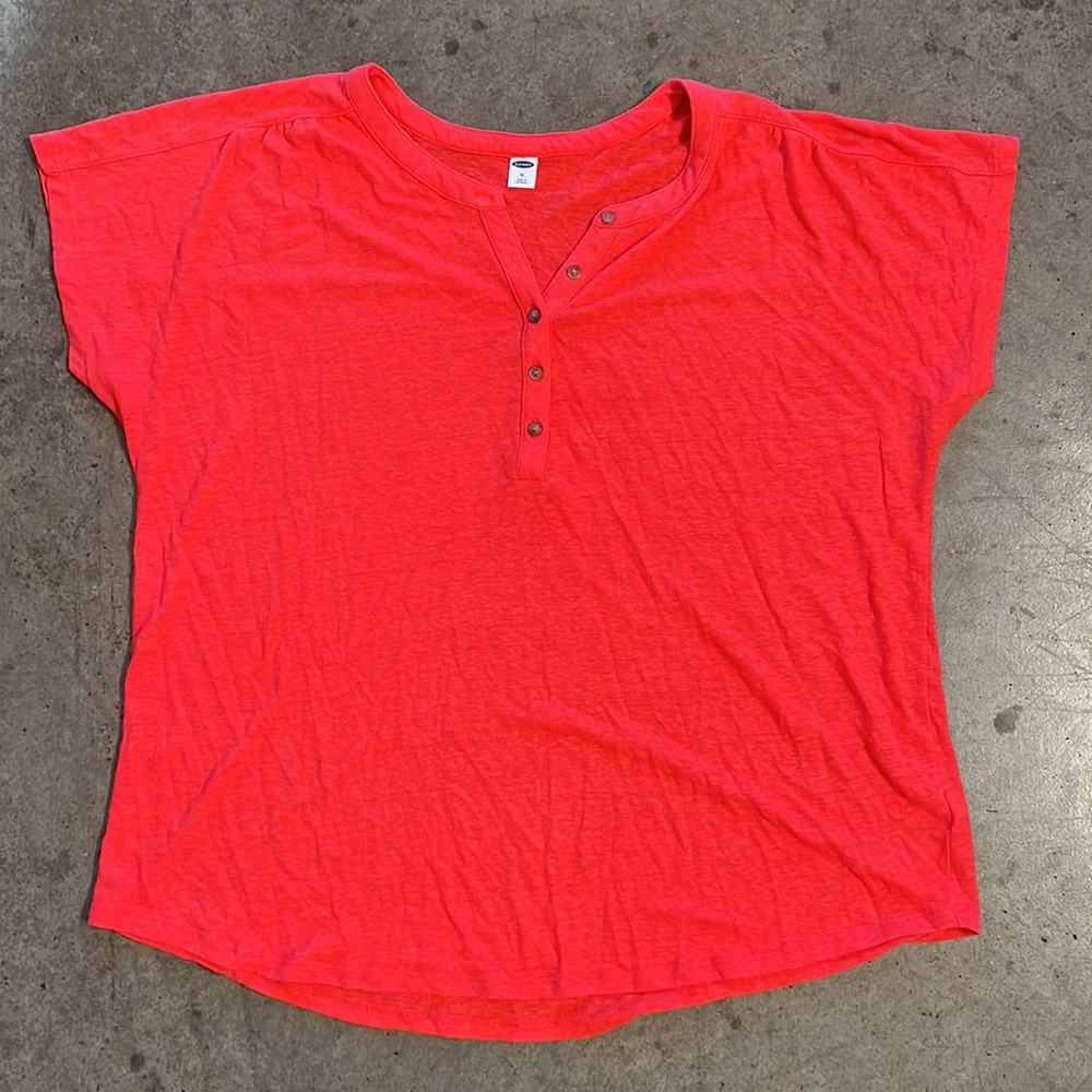 Red-Orange Linen Shirt, Size XL